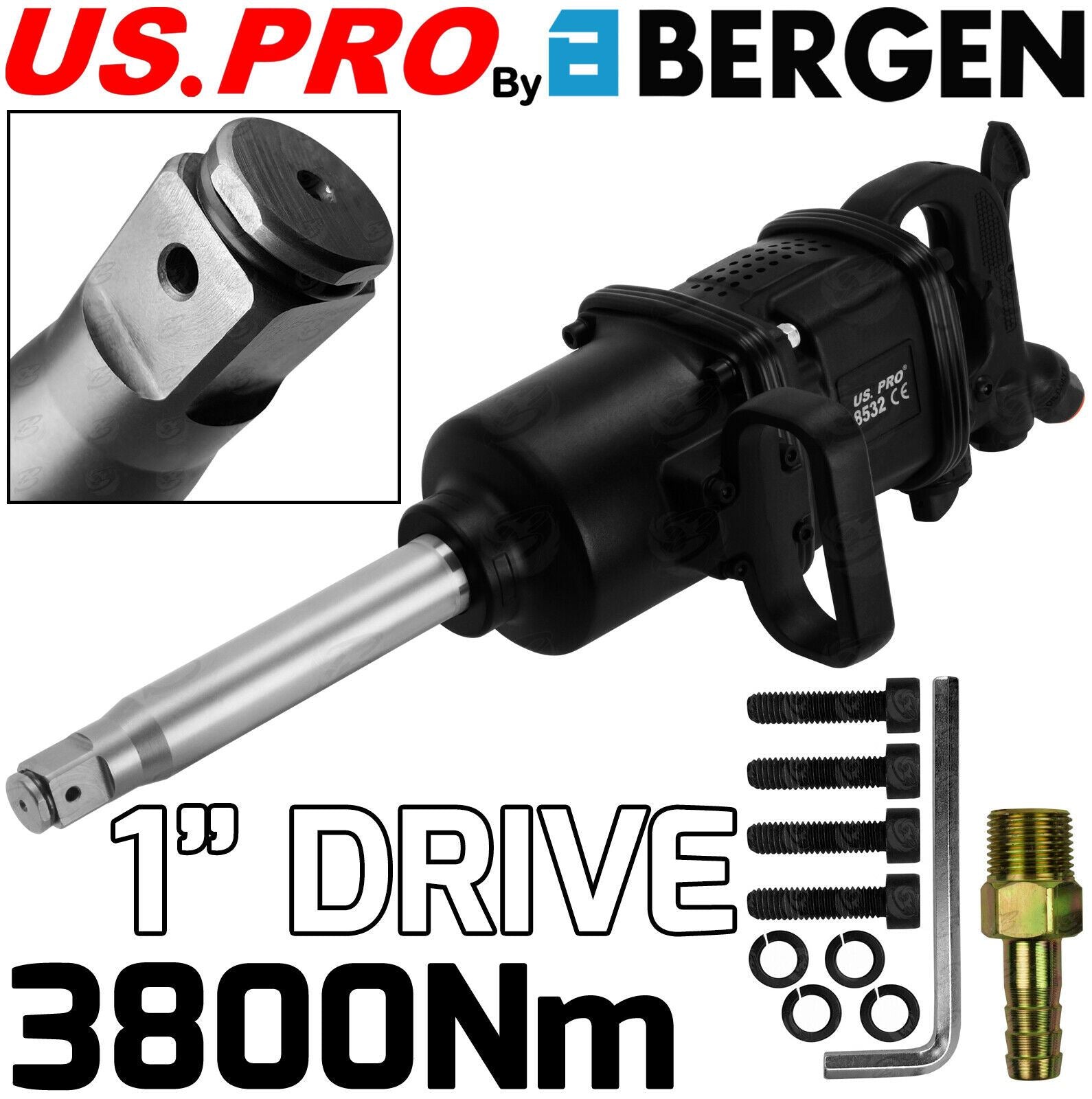 US PRO 1" DRIVE INDUSTRIAL AIR IMPACT WRENCH 3800Nm