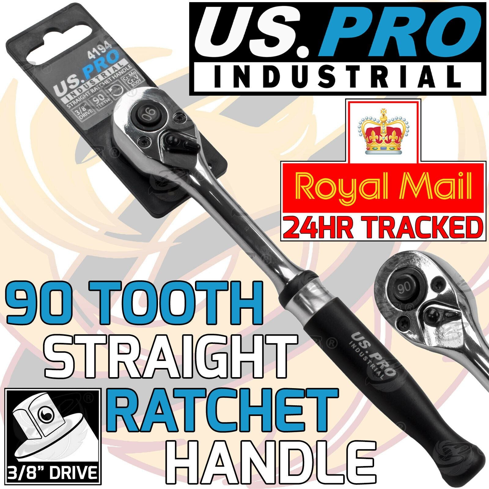 US PRO INDUSTRIAL 3/8" DRIVE 90 TOOTH RATCHET HANDLE