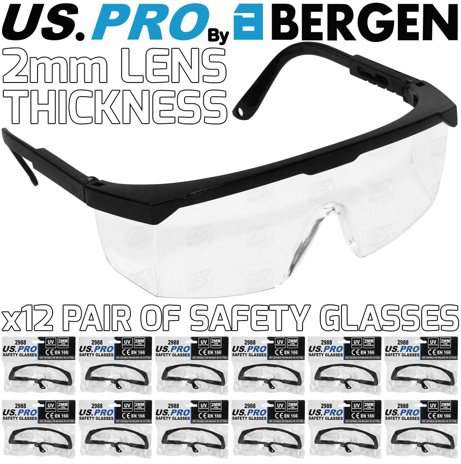 US PRO SAFETY GLASSES ( CE EN166 ) ( x 12 PAIRS )