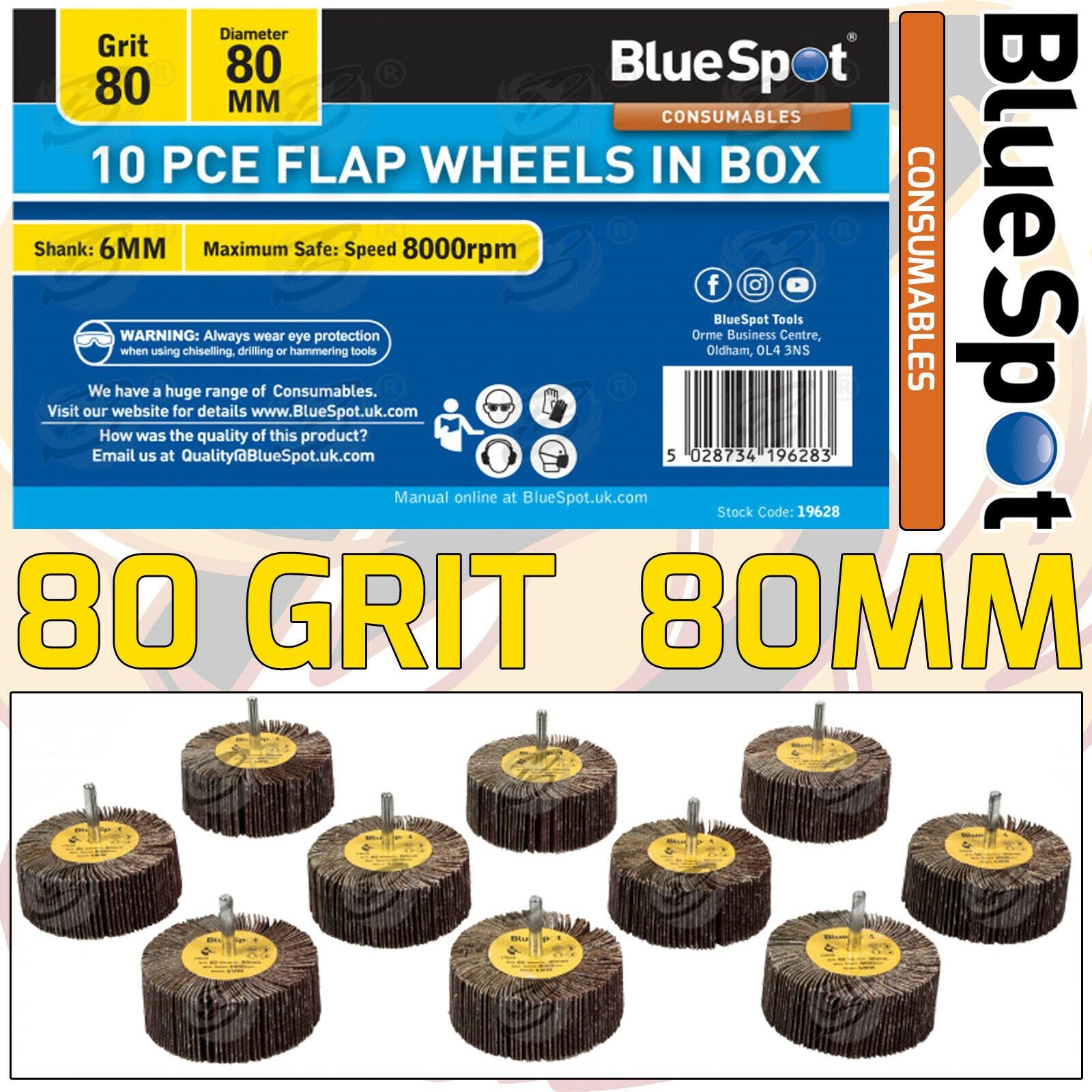 BLUESPOT 10PCS FLAP WHEEL DISCS ( 80 GRIT - 80MM )