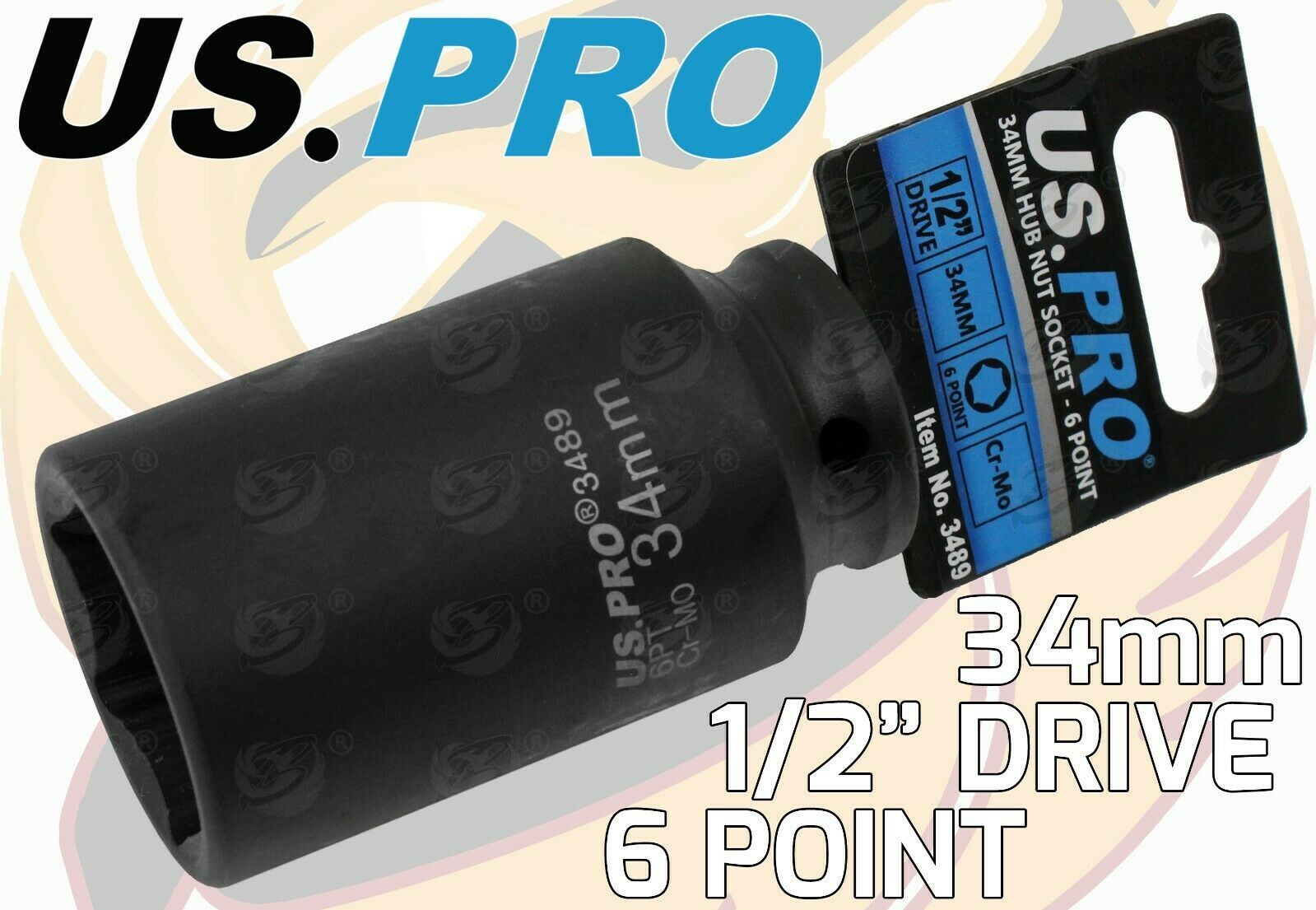 US PRO 34MM 1/2" DRIVE 6 POINT DEEP IMPACT SOCKET ( SINGLE )