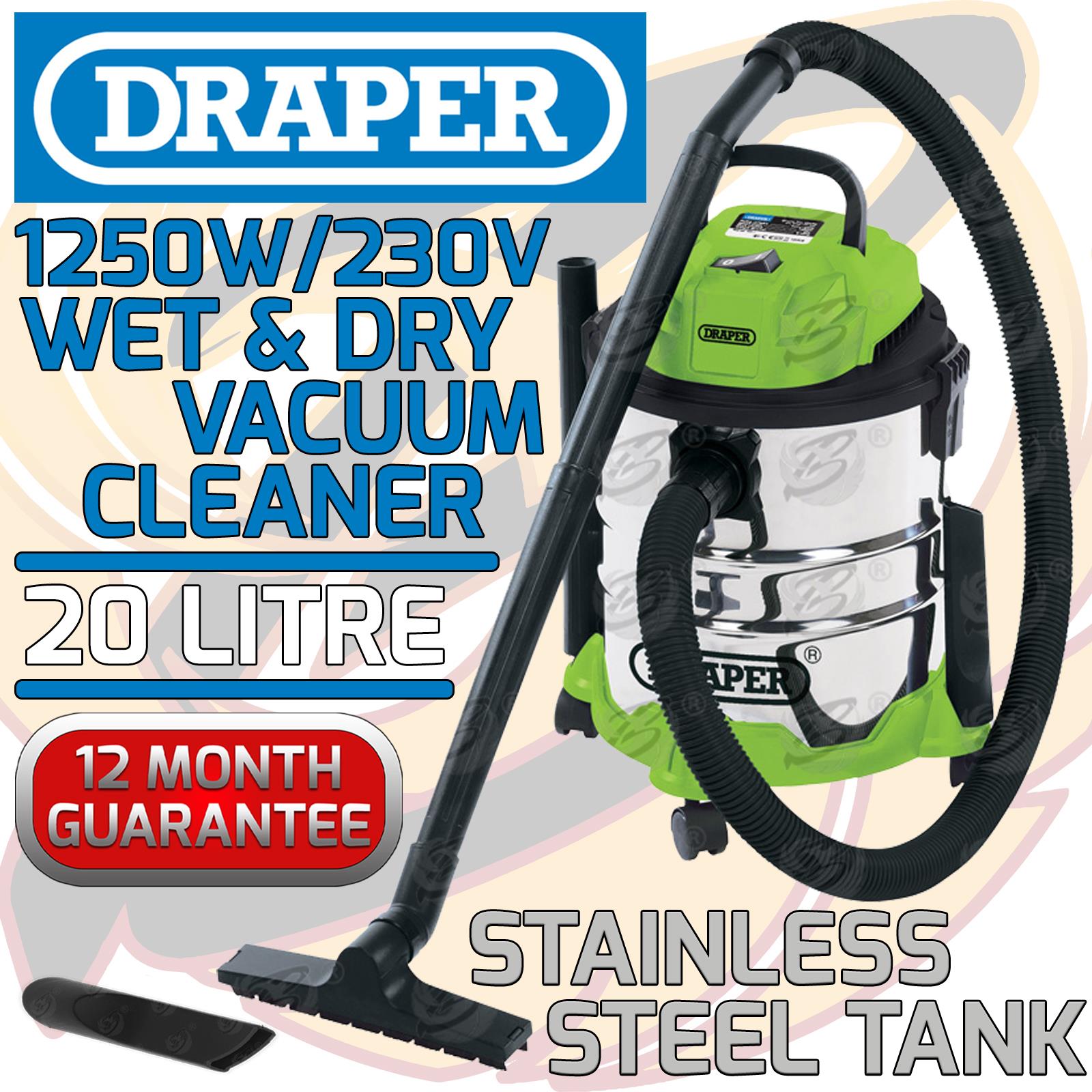DRAPER WET AND DRY VACUUM CLEANER 20L 1250W / 240V WATER DIRT CARPET WASHER