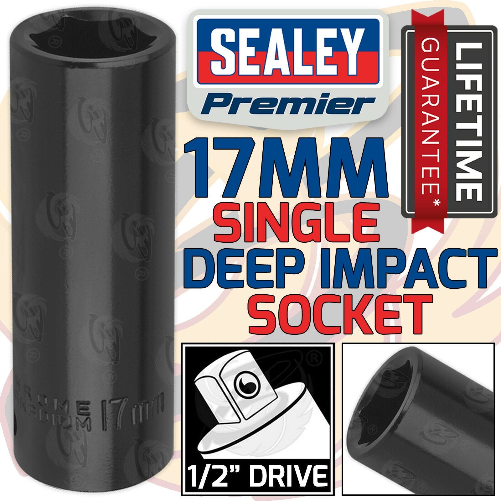 SEALEY 17MM 1/2" DRIVE 6 POINT DEEP IMPACT SOCKET ( SINGLE )