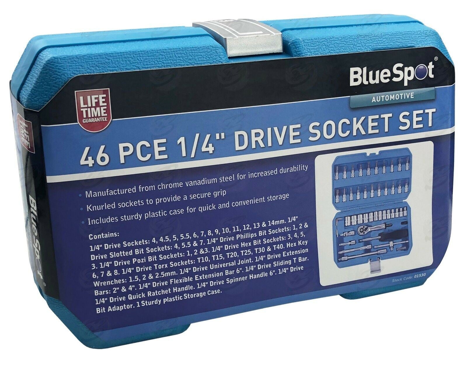 BLUESPOT 46PCS 1/4" DRIVE SOCKET & BIT SET 4MM - 14MM