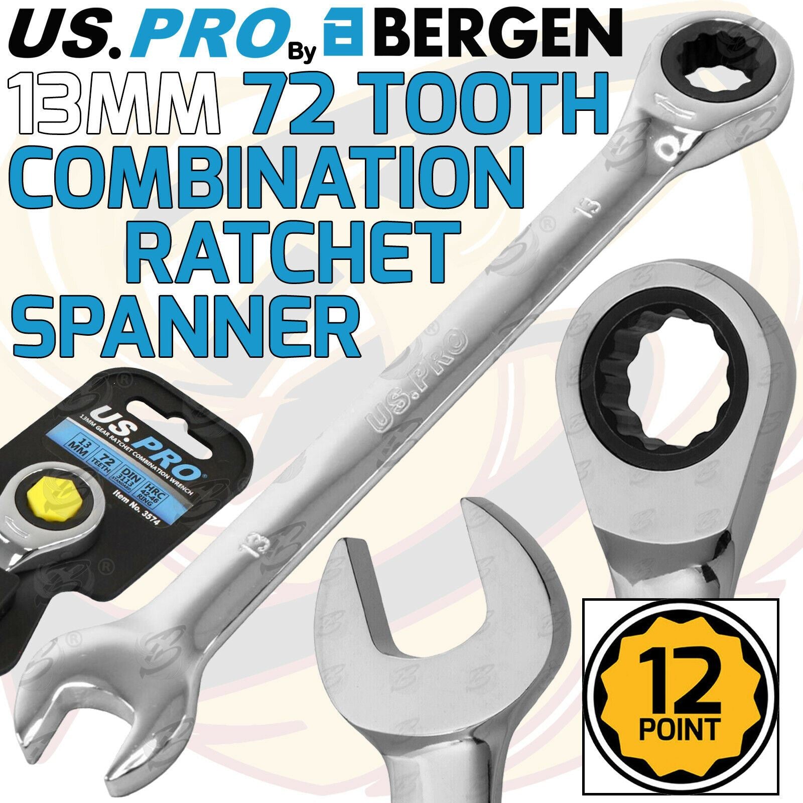 US PRO 13MM 72 TOOTH RATCHET SPANNER