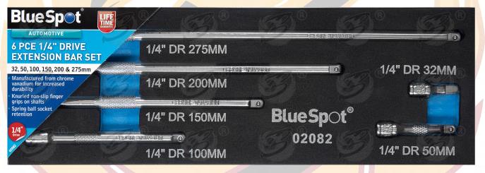 BLUESPOT 5PCS 1/4" DRIVE EXTENSION BARS 32MM - 250MM
