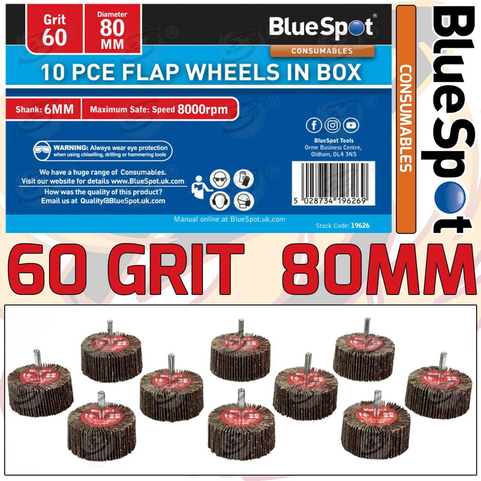 BLUESPOT 10PCS FLAP WHEEL DISCS ( 60 GRIT - 80MM )