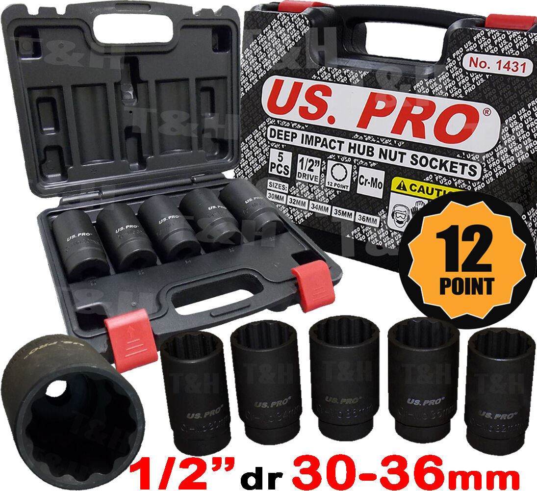 US PRO 5PCS 1/2" DRIVE 12 POINT DEEP IMPACT SOCKETS 30MM - 36MM