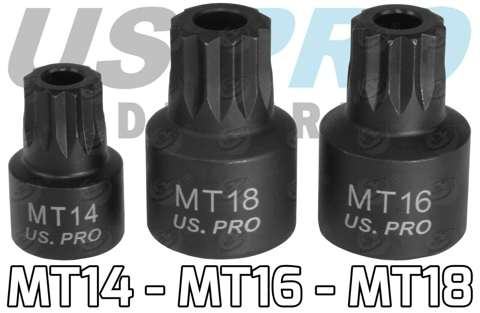 US PRO 9PCS 1/4" & 3/8" & 1/2" DRIVE STUBBY IMPACT SPLINE BIT SOCKETS M4 - M18