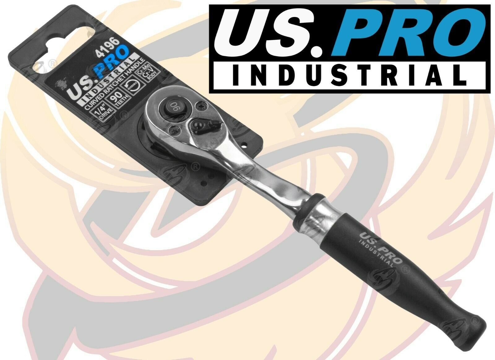 US PRO INDUSTRIAL 1/4" DRIVE 90 TOOTH CURVED RATCHET HANDLE