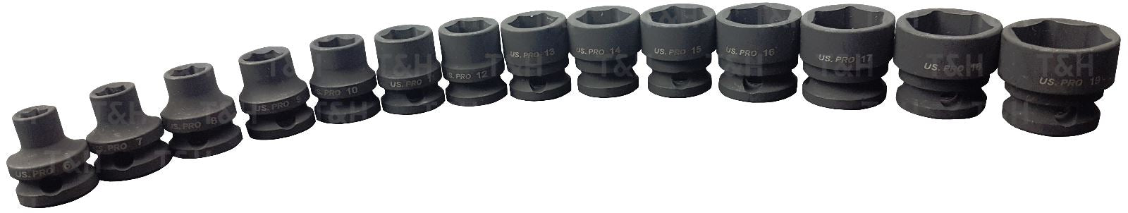 US PRO 14PCS 3/8" DRIVE 6 POINT SHALLOW IMPACT SOCKETS 6MM - 19MM