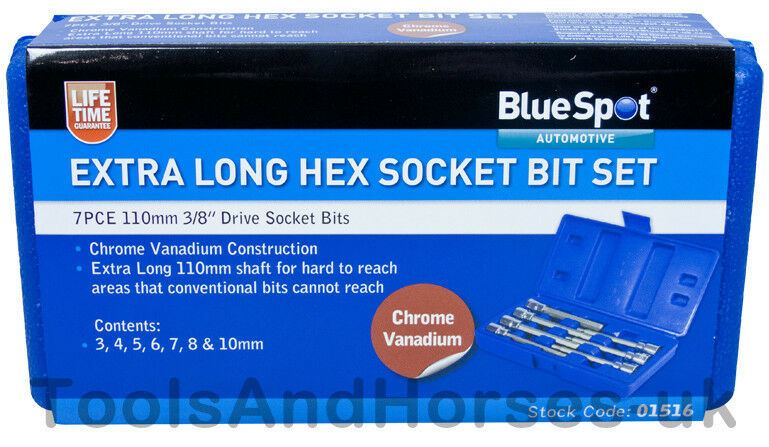 BLUESPOT 7PCS 3/8" DRIVE EXTRA LONG HEX BIT SOCKETS H3 - H10