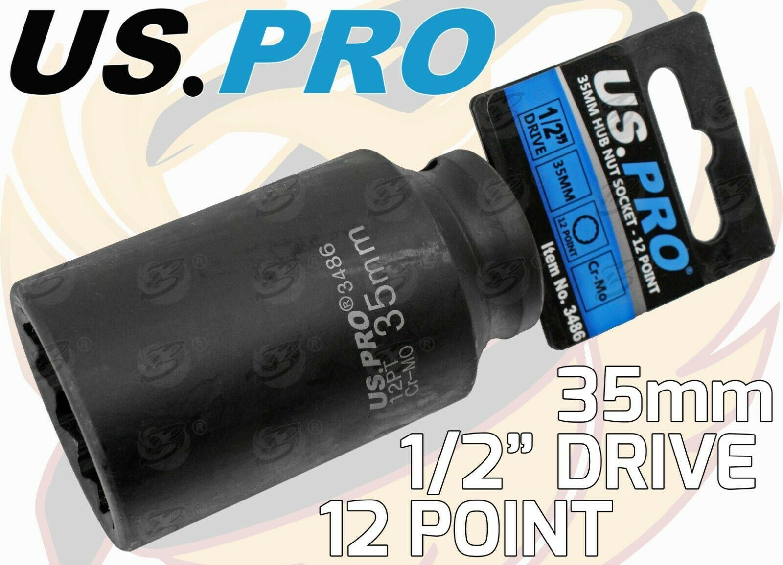 US PRO 35MM 1/2" DRIVE 12 POINT DEEP IMPACT SOCKET ( SINGLE )