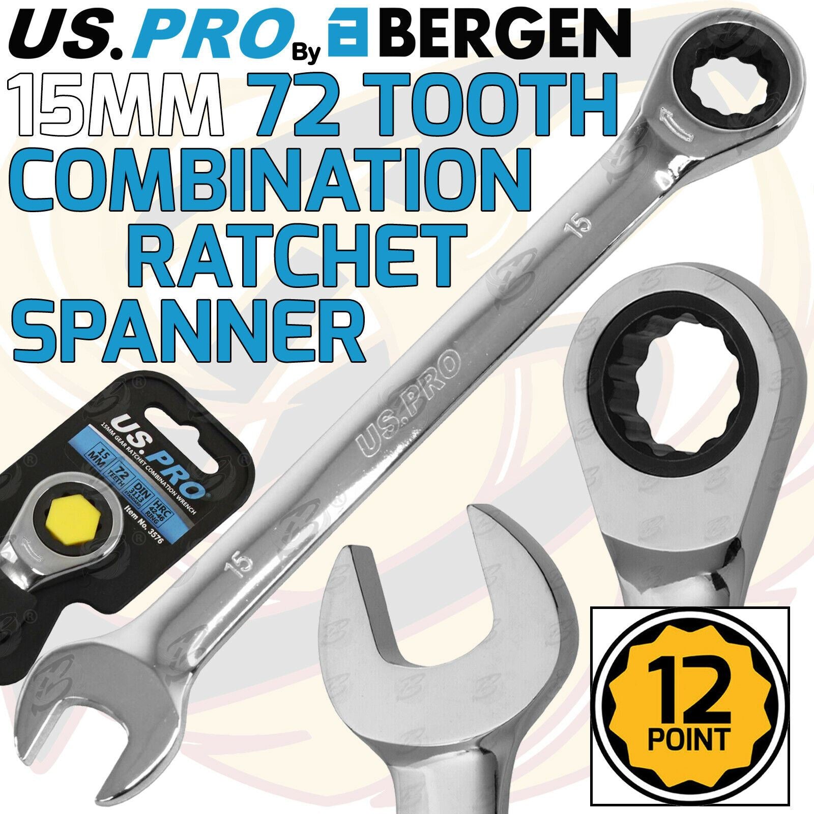 US PRO 15MM 72 TOOTH RATCHET SPANNER