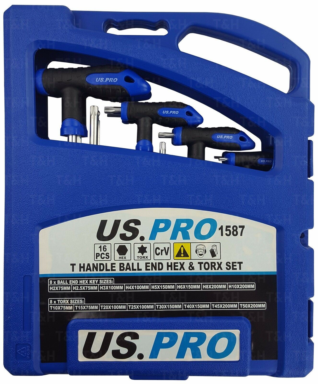 US PRO 16PCS T - HANDLE HEX & TORX KEY SET H2 - H10 & T10 - T50