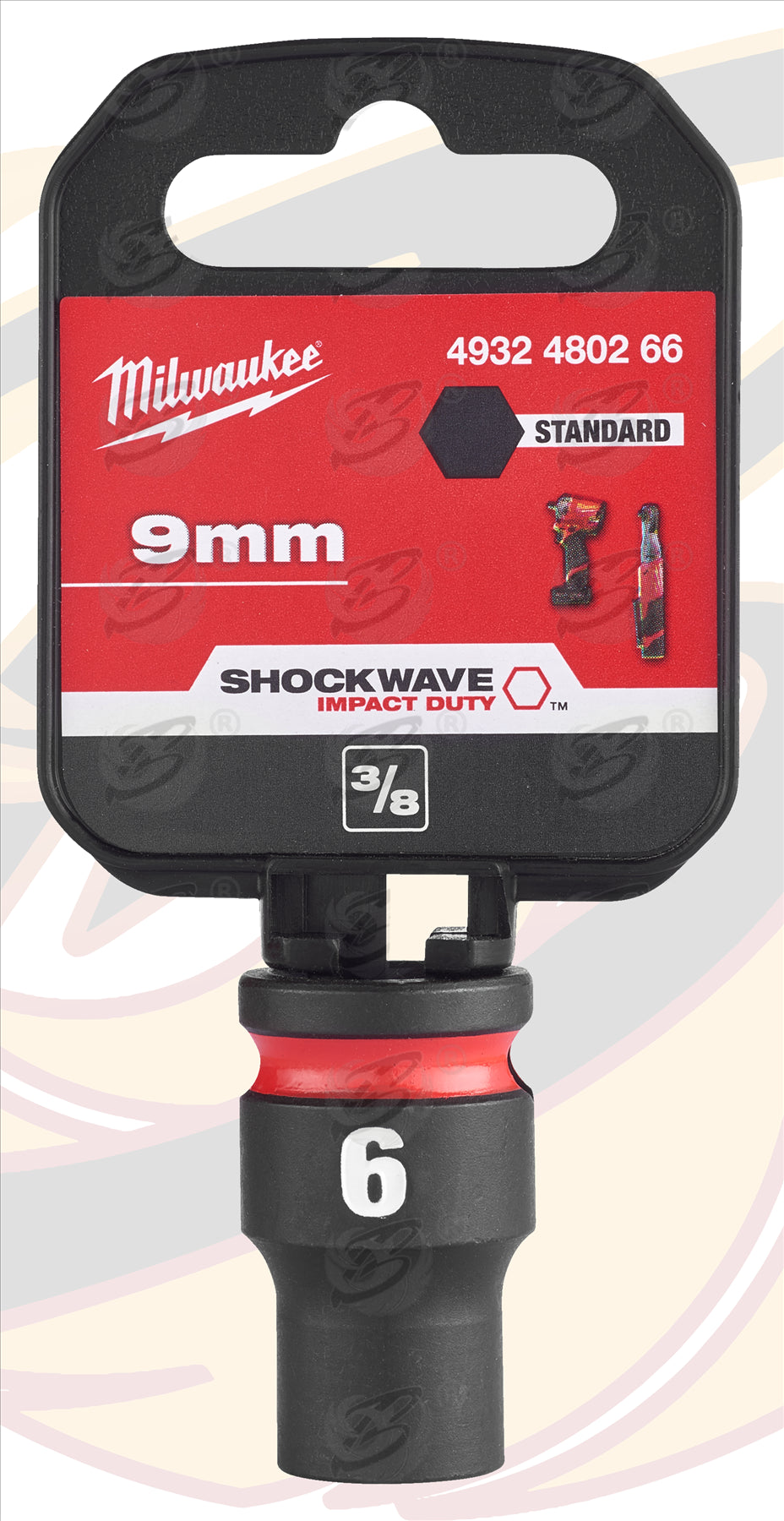 MILWAUKEE 9MM 3/8" DRIVE 6 POINT SHALLOW IMPACT SOCKET ( SINGLE )