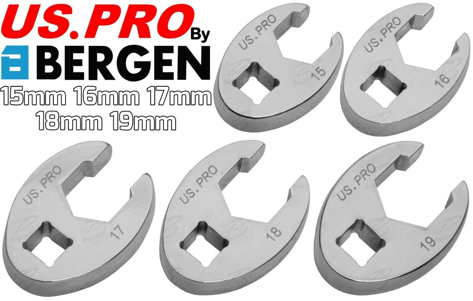 US PRO 3/8" DRIVE CROWS FOOT SPANNERS 10MM - 19MM