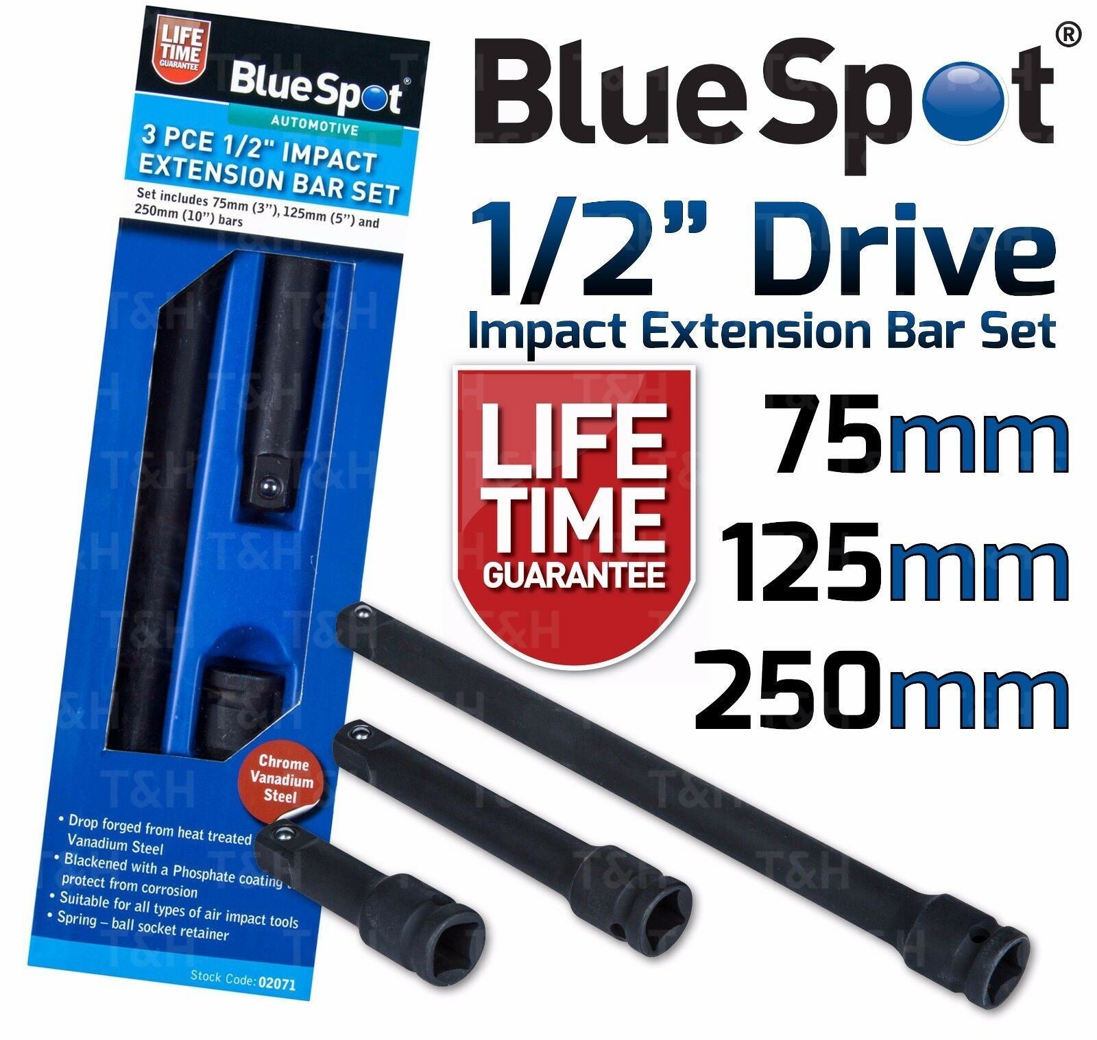 BLUESPOT 3PCS 1/2" DRIVE IMPACT EXTENSION BAR SET