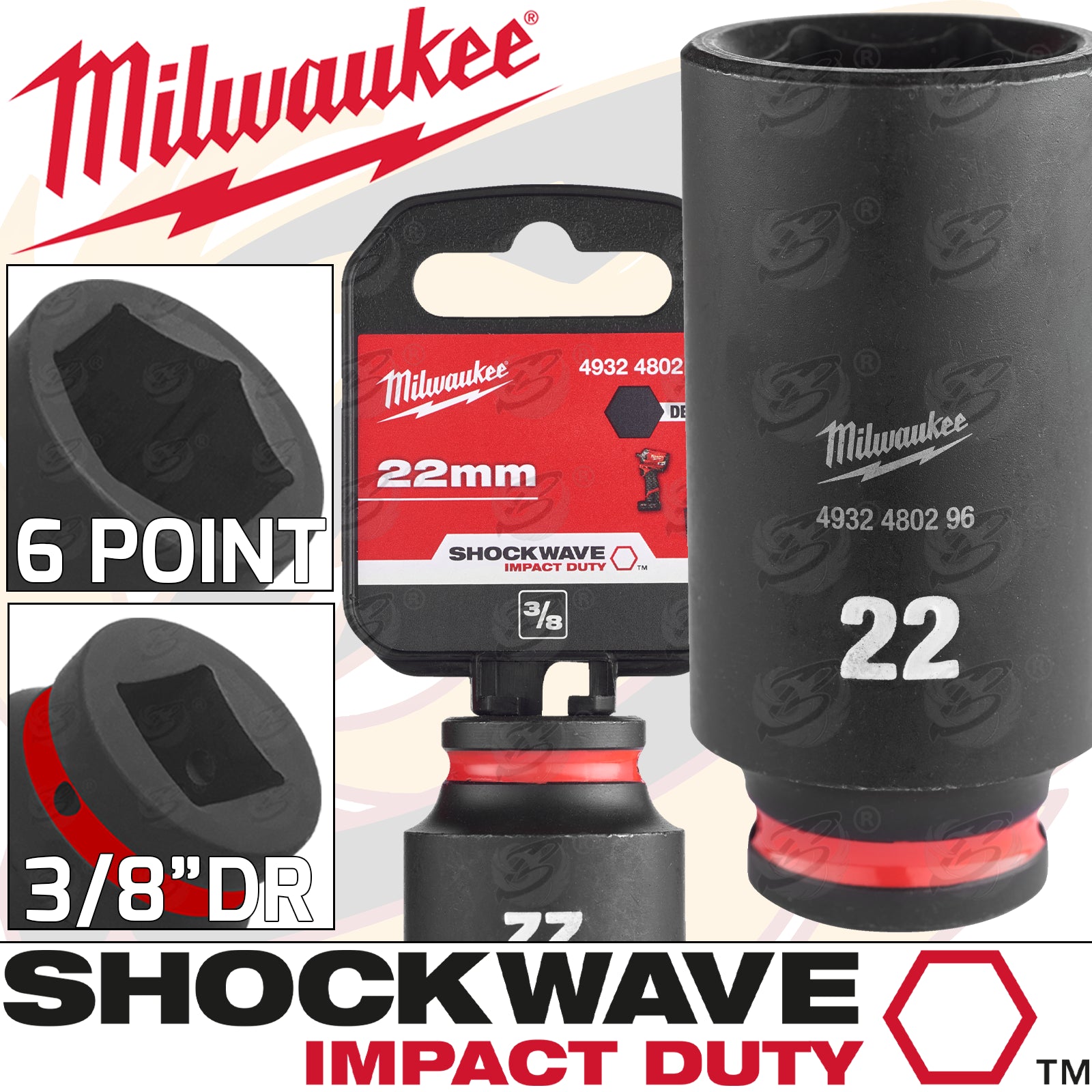 MILWAUKEE 22MM 3/8" DRIVE 6 POINT DEEP IMPACT SOCKET ( SINGLE )