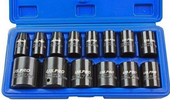 US PRO 14PCS 1/2" DRIVE 6 POINT SHALLOW IMPACT SOCKETS 10MM - 32MM