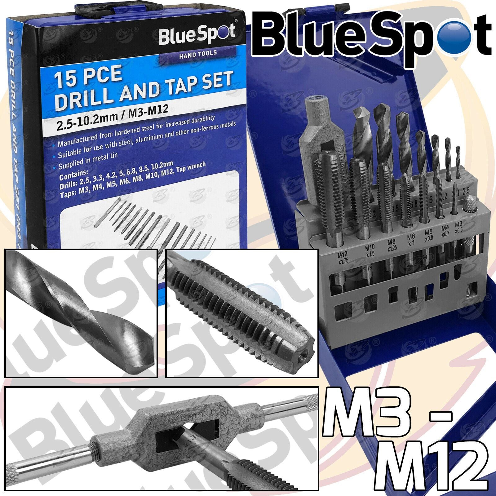 BLUESPOT 15PCS METRIC DRILL & TAP SET M3 - M12