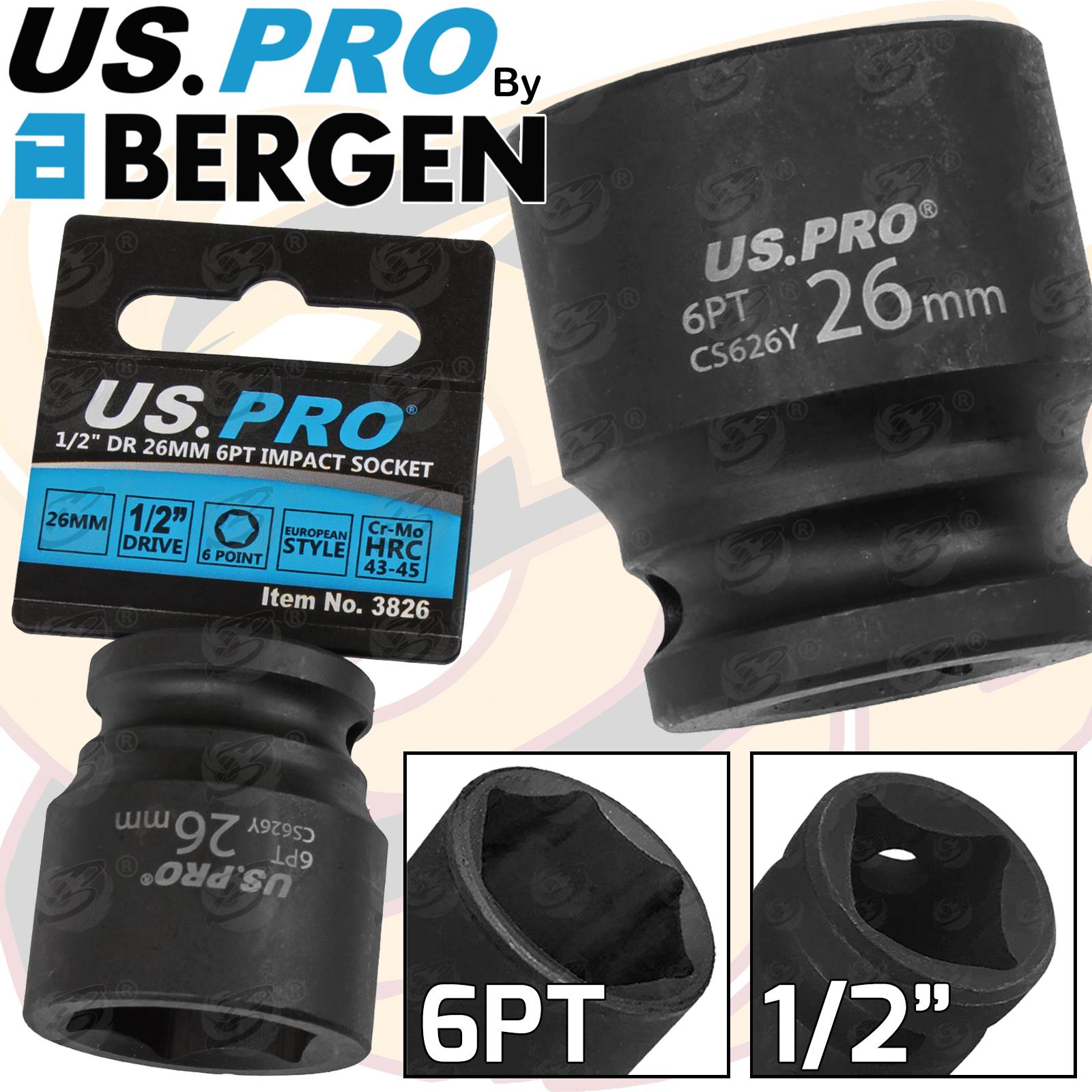 US PRO 26MM 1/2" DRIVE 6 POINT SHALLOW IMPACT SOCKET ( SINGLE )