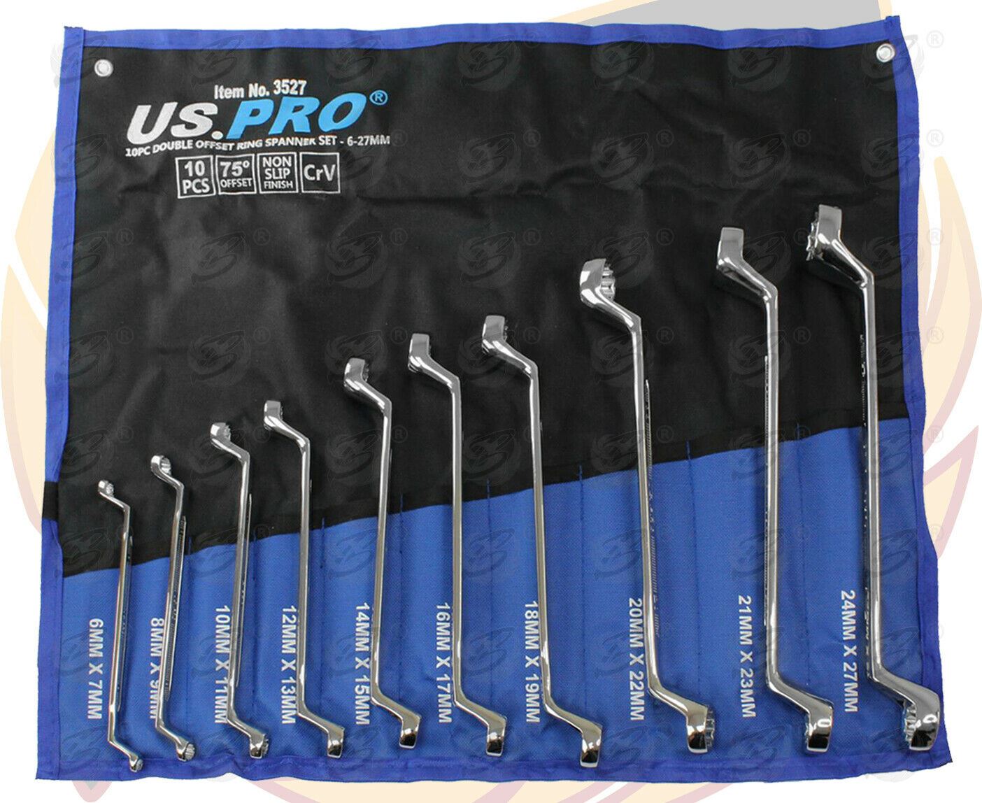 US PRO 10PCS OFFSET DOUBLE RING 12 POINT SPANNER 6MM - 27MM