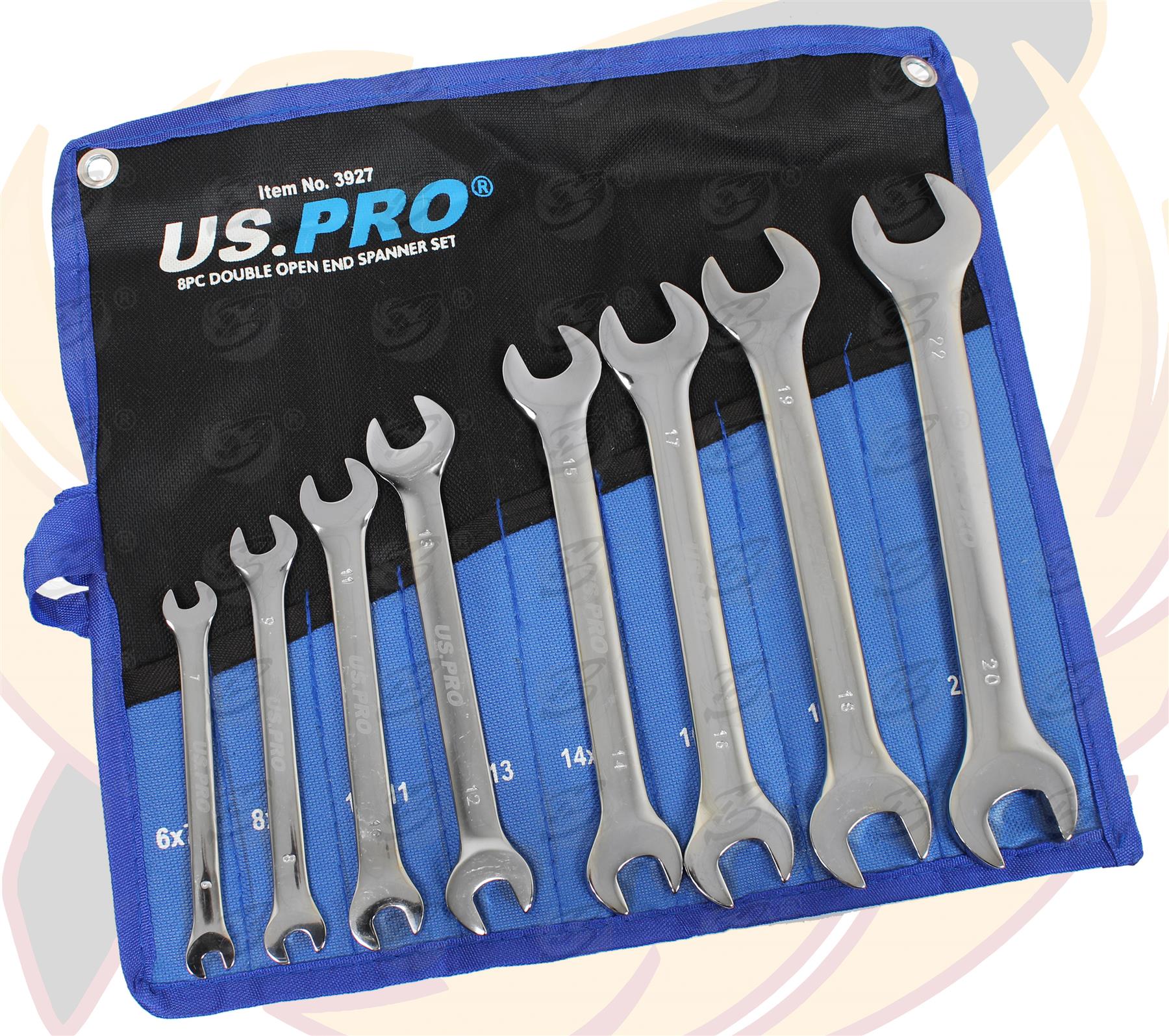 US PRO 8PCS DOUBLE OPEN ENDED SPANNERS 6MM - 22MM
