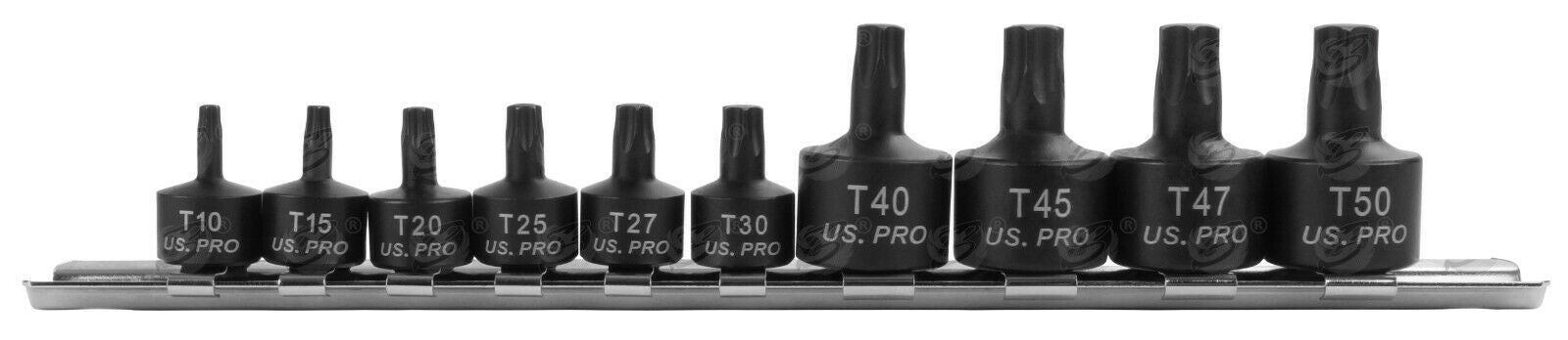 US PRO 10PCS 1/4" & 3/8" DRIVE STUBBY IMPACT TORX BIT SOCKETS T10 - T50