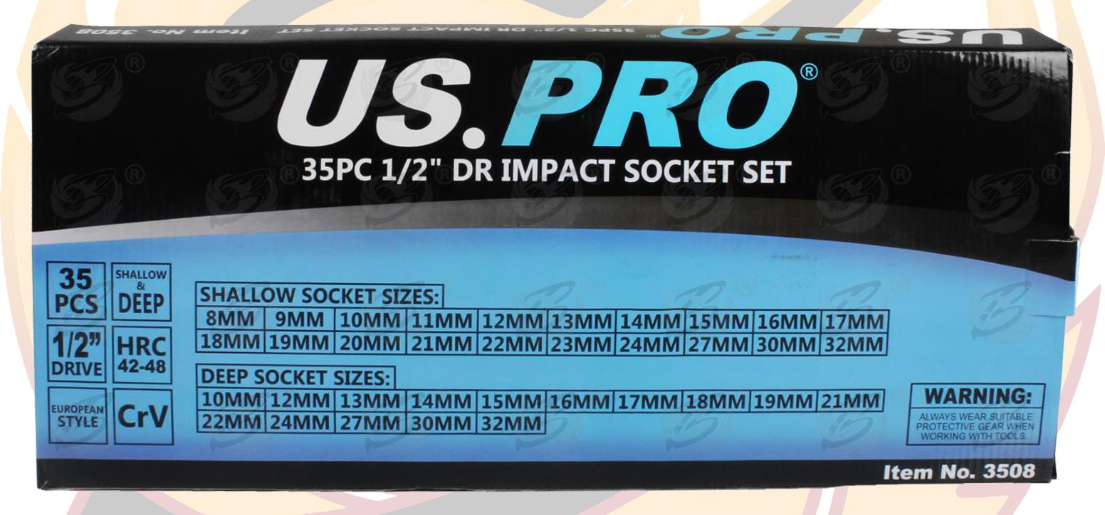 US PRO 35PCS 1/2" DRIVE 6 POINT DEEP & SHALLOW IMPACT SOCKETS 8MM - 32MM