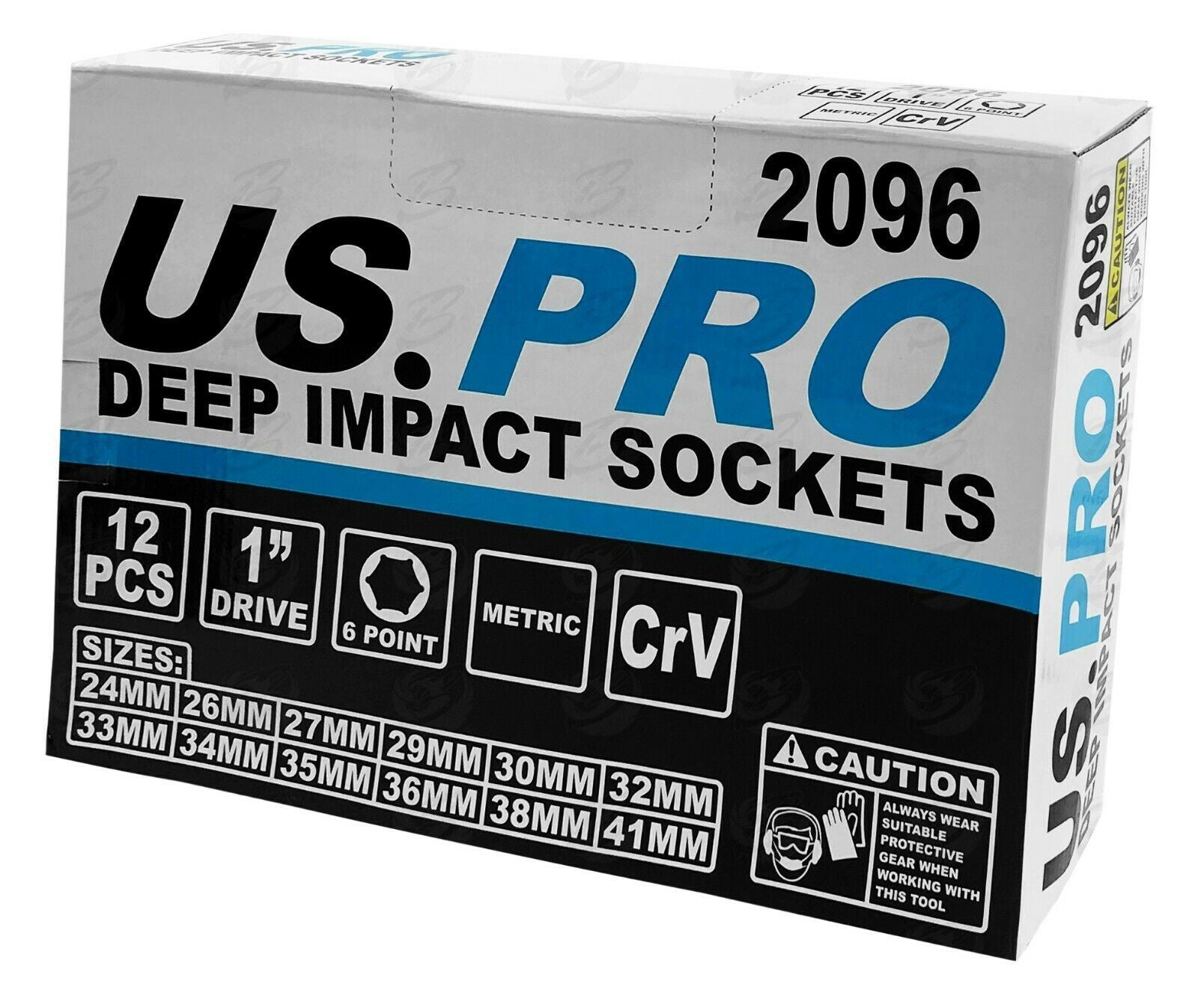 US PRO 12PCS 1" DRIVE 6 POINT DEEP IMPACT SOCKETS 24MM - 41MM